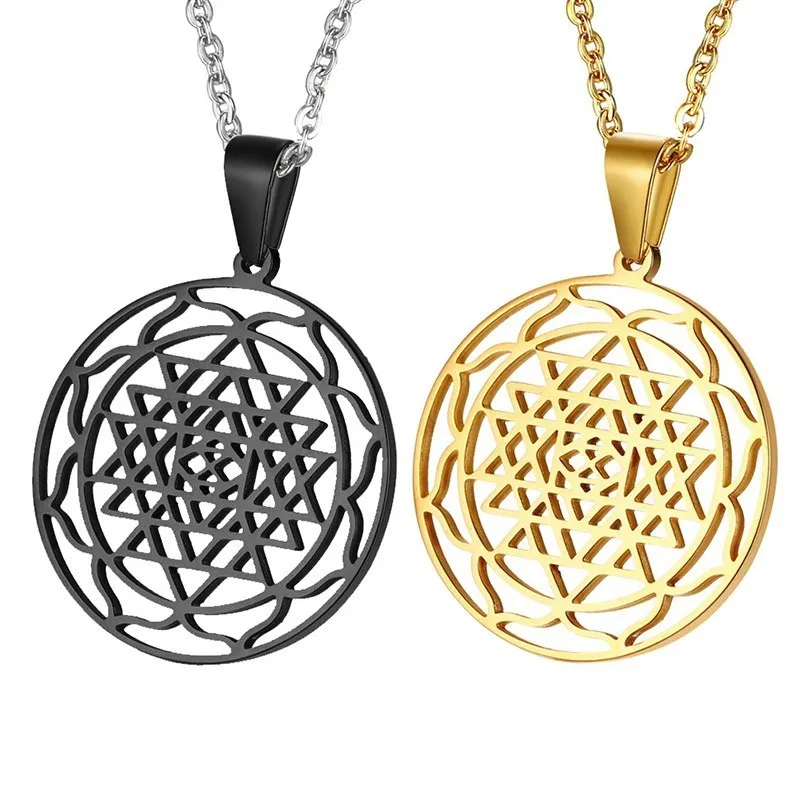 Очаровательное женское ожерелье кулон Sri Yantra Священная геометрия в черном и