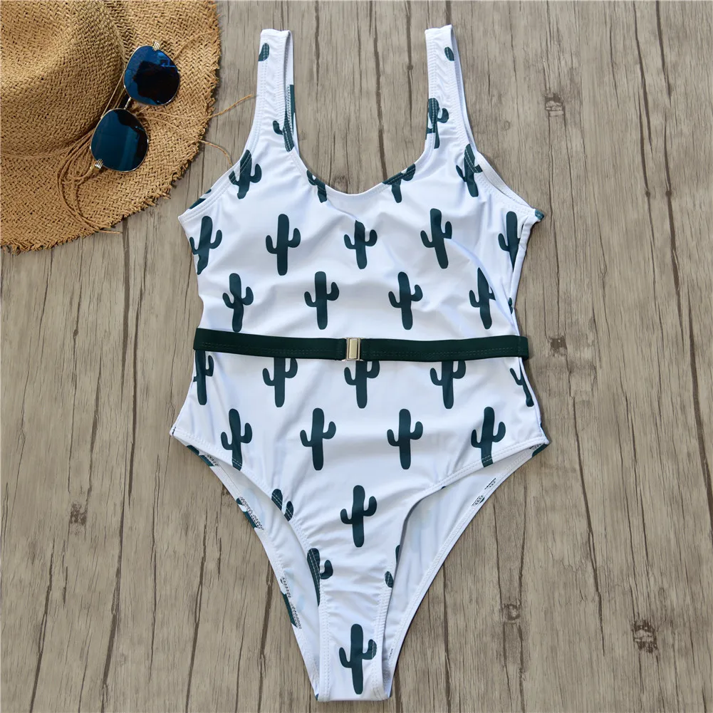 Женский купальный костюм с пряжкой сексуальный принтом кактуса пуш ап Maillot De Bain
