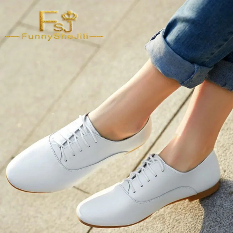 

White School Shoes Flat Oxfords Lace up Comfortable Shoes Spring Attractive Autumn Generous Noble Incomparable FSJ Sexy Elegant