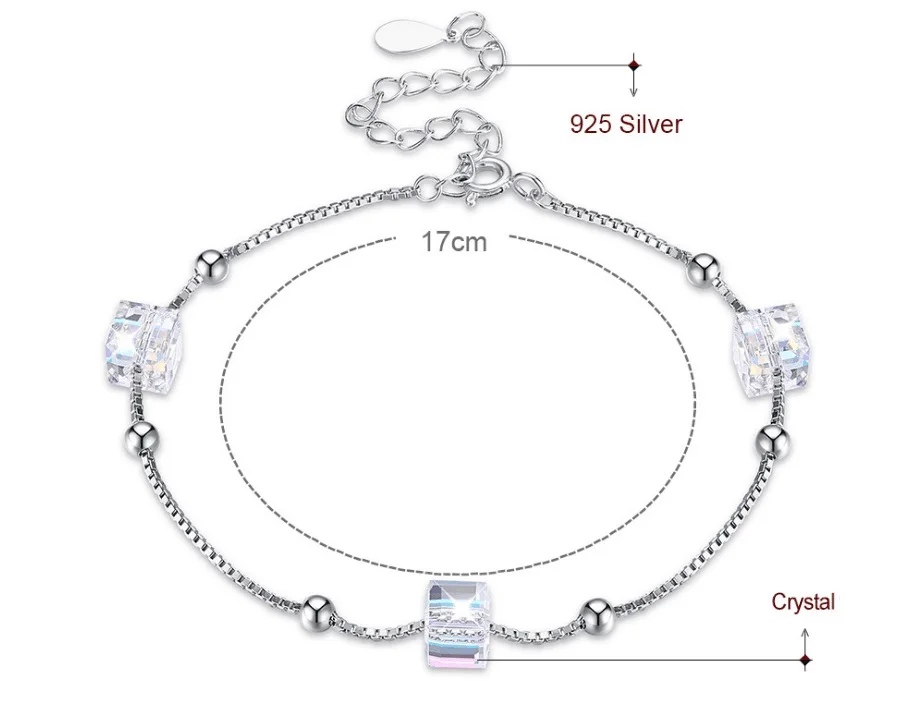 New 925 Sterling Silver Charm Beads Bracelet for Women crystal from austrian S925 bracelets Bangle Fine Jewelry girl Gift |