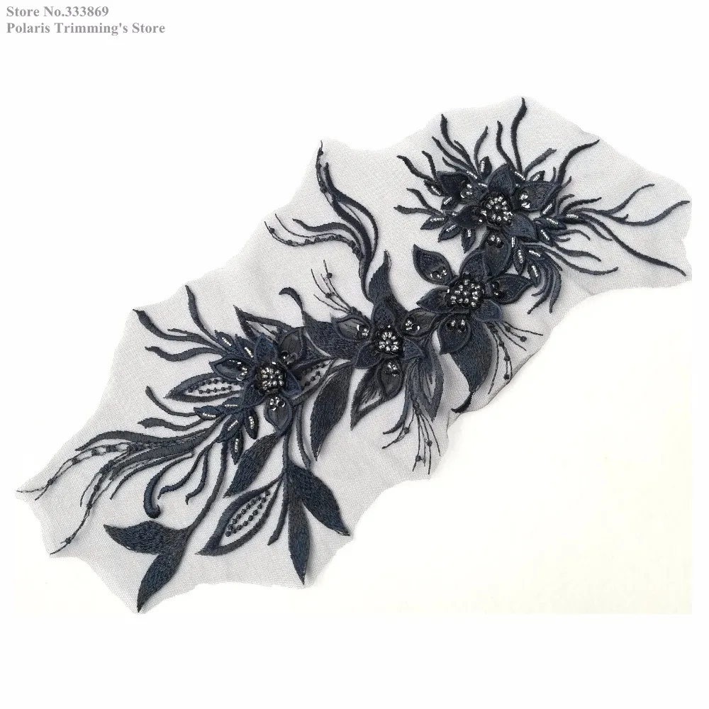 Новинка Кружевная аппликация для воротника ручной работы темно синего цвета с