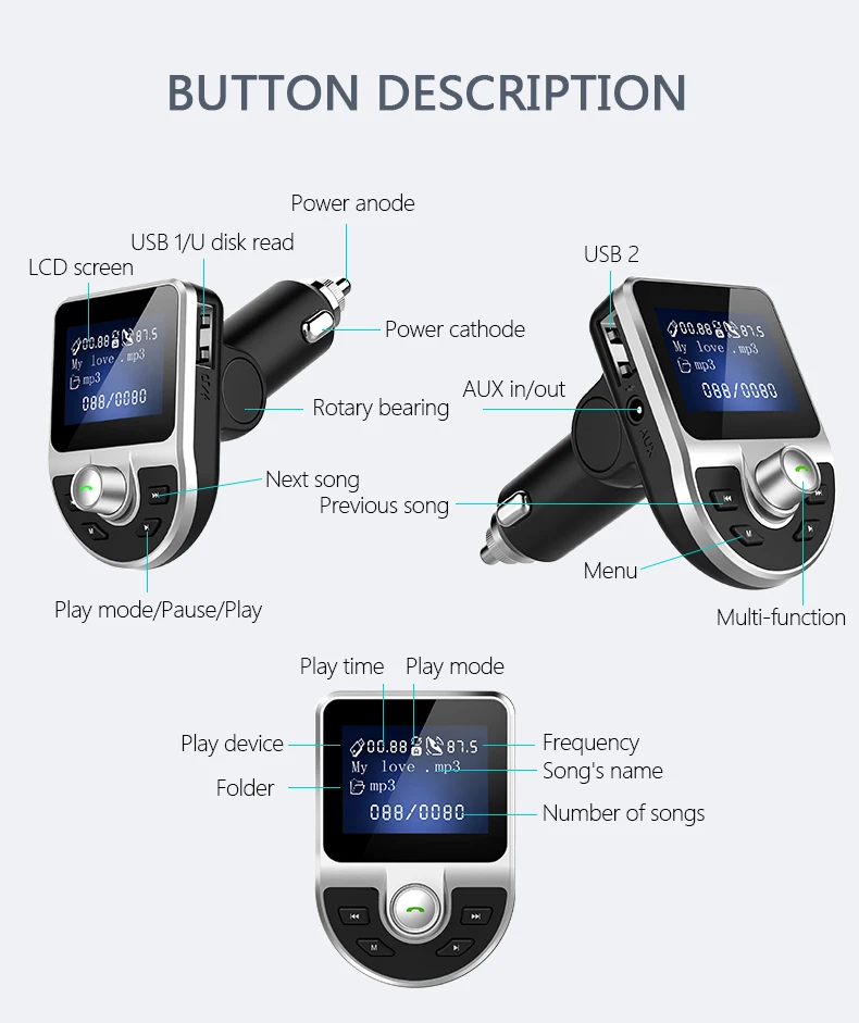 LCAV BT39 Bluetooth MP3 плеер FM передатчик автомобильное зарядное устройство двойной USB Батарея Напряжение монитор Сотовый Телефон Handfree