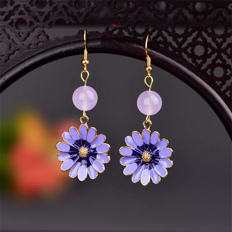 purple Yanting Cloisonne Хризантема цветок серьги для женщин Этническая Brincos Этническая Серьга Женская Девушка пляж праздник ювелирные изделия 0432 - Окраска металла: purple