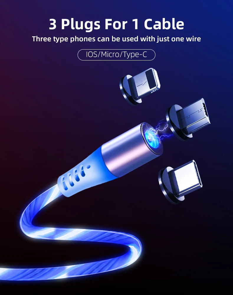 KingFriend Магнитный светодиодный светильник USB кабель передачи данных для быстрой зарядки зарядное устройство Micro USB кабель type C кабель для Xiaomi huawei iphone X