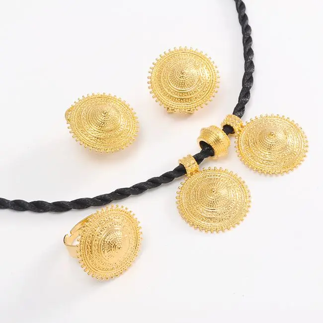 

Ethiopian set Jewelry Pendant Rope Earring Ring Gold jewelry set Eritrea Africa Wedding Engagement sets Habesha