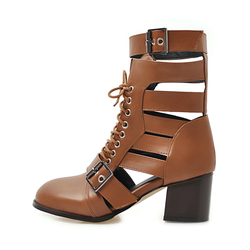 Meotina/летние ботинки женская обувь мотоботы на Высоком толстом каблуке с пряжкой