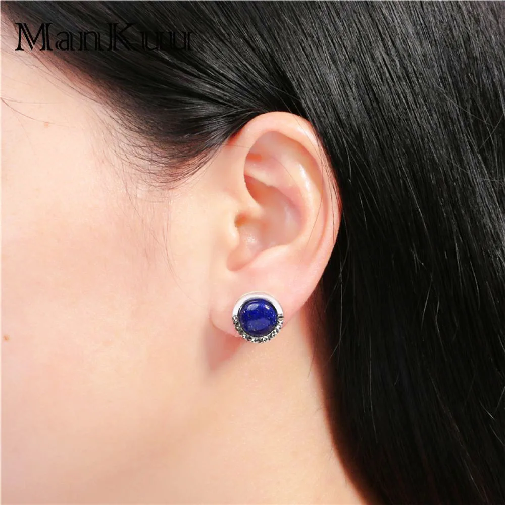AAA+ Lapis Lazuli/Turquoise/Moonstone Stud Earrings 925 Sterling Silver Luxury Natural Gemstone For Women | Украшения и