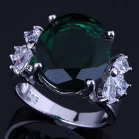 silky oval green cubic zirconia white cz 925 sterling silver ring v0609