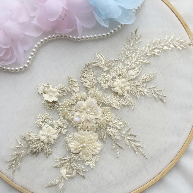 Платье для свадьбы с 3D бусинами кружевной аппликацией цветами тканевой