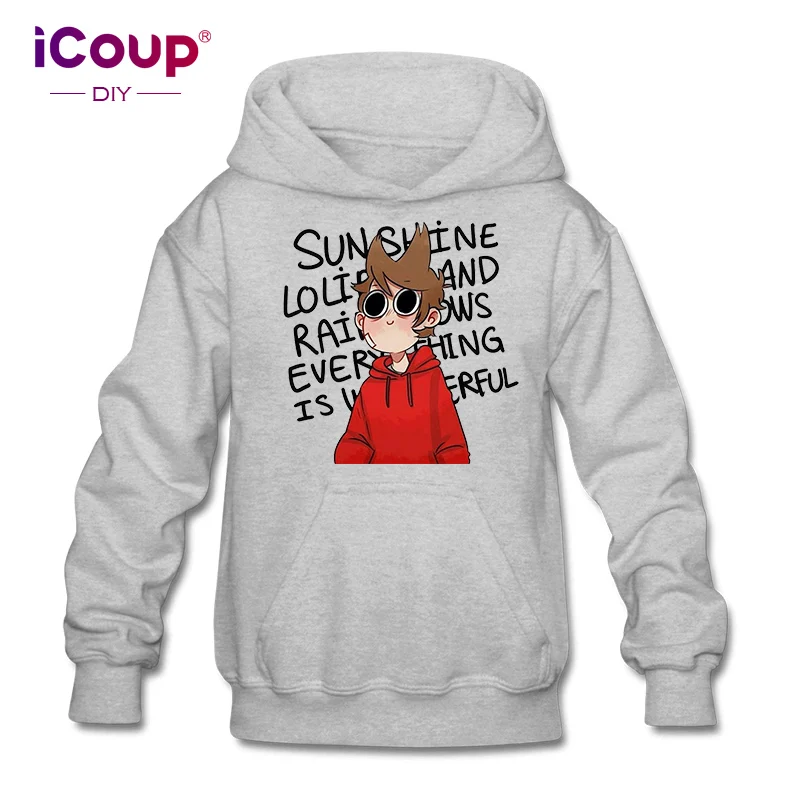 ICoup Kids Eddsworld Tord/ хлопковая толстовка с капюшоном для детей 12-18 лет - Цвет: Серый