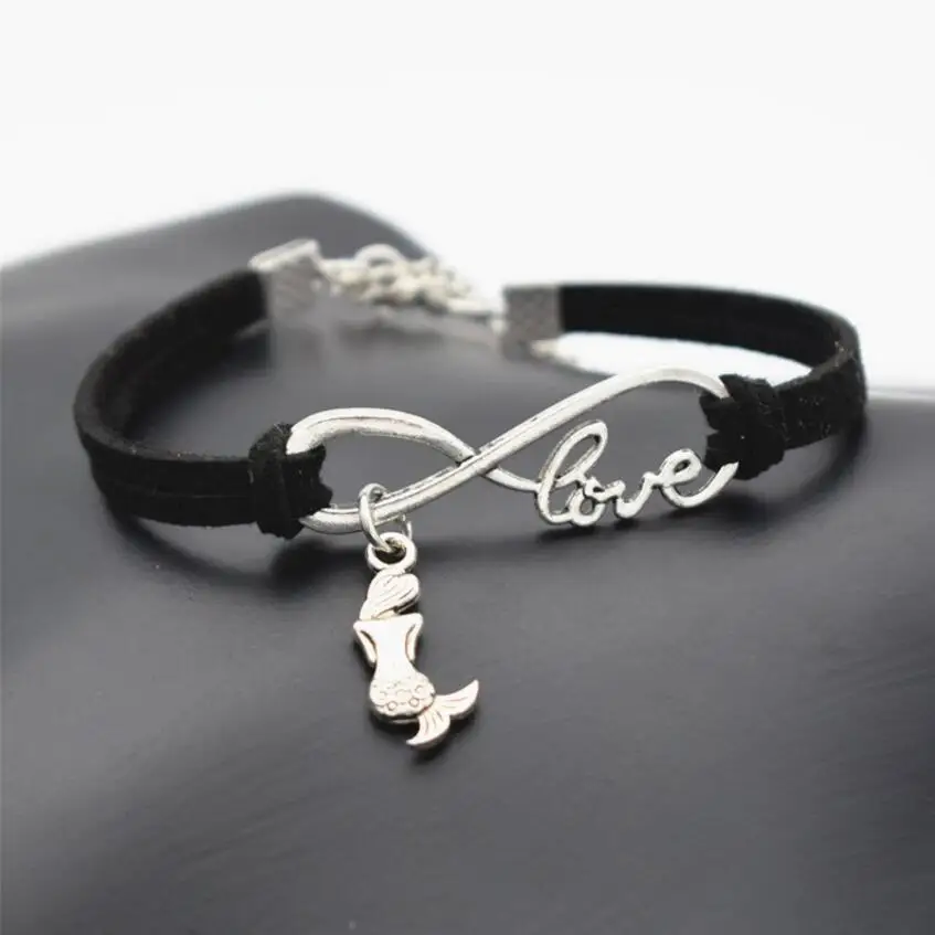 10pcs/lot Infinity Love 8 Bracelet Mermaid Charm Pendant Women/Men Simple Bracelets/Bangles Jewelry Gift N2 | Украшения и