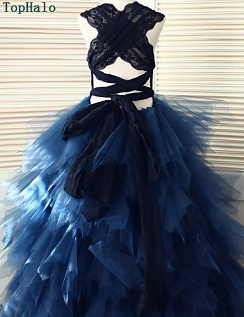 Floor-length Ball Gown Flower Girl Dresses Navy Blue Lace Kids Prom Baby Princess Pageant Children's Clothing | Свадьбы и