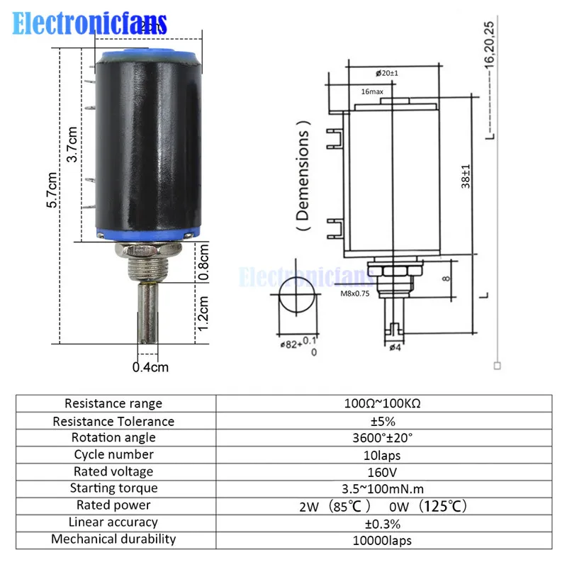 WXD3-13-2W проволочный потенциометр 100R 470R 1K 4,7 K 6,8 K 10K 22K 47K 100KΩ Ом 10 превращает линейный роторный потенциометр WXD3-13 2 Вт