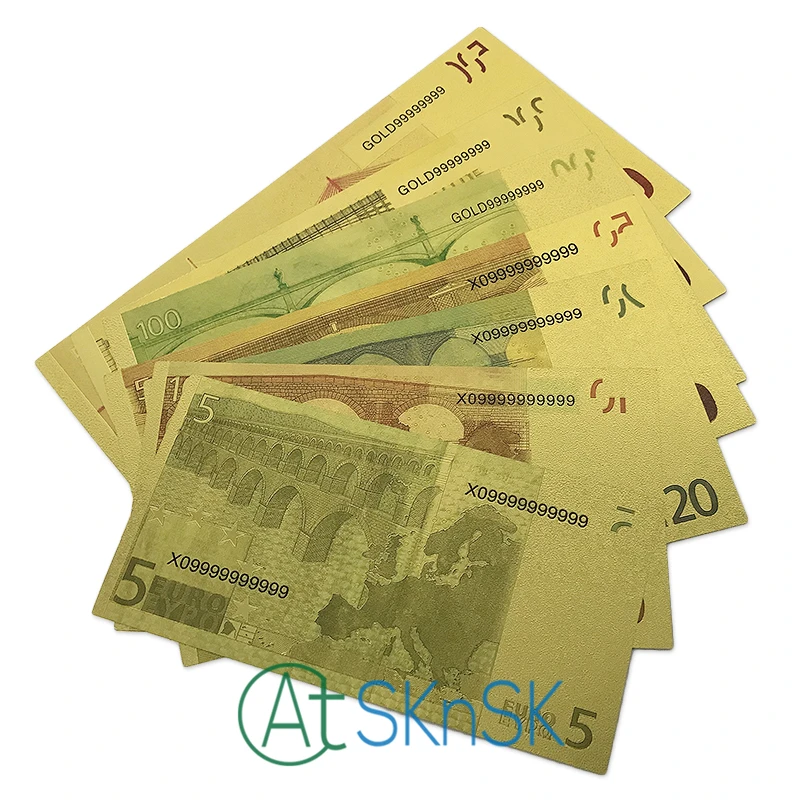 7pcs/lot Colorful gold foil artwork 7 designs Europe currency plated Euro banknote collectibles fake money for gift | Дом и сад