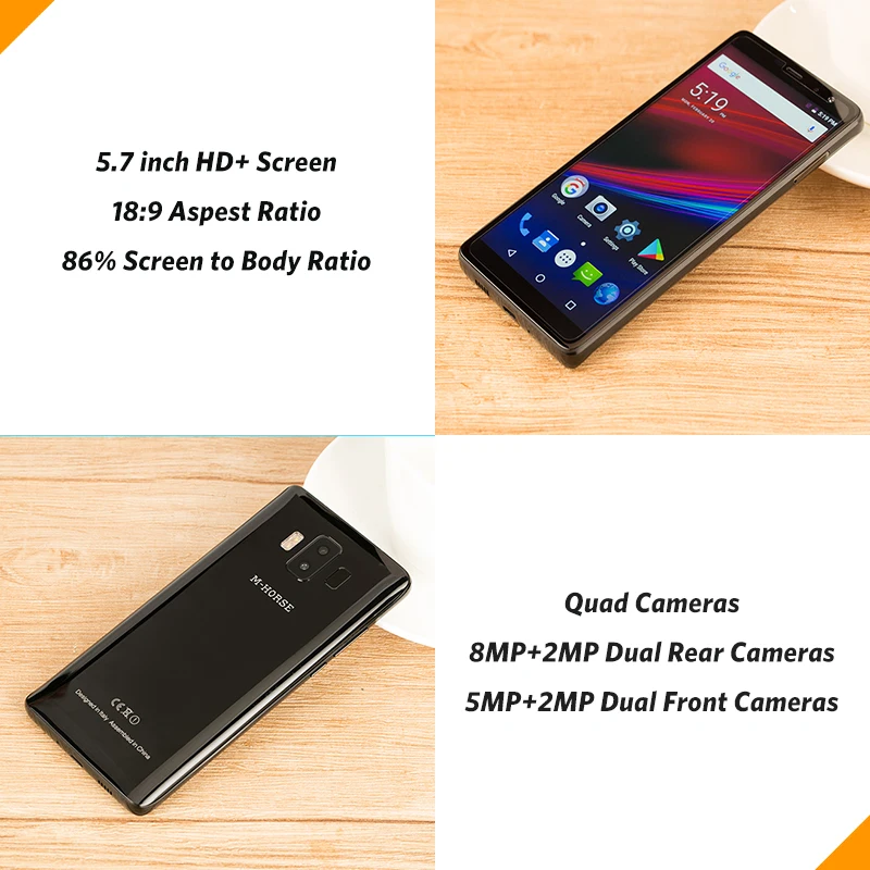 M Horse Pure 1 5 7 &quotHD + 18:9 мобильный телефон Android 0 MTK6737 4 ядра 3 ГБ 32 Гб quad camera 4380 мАч