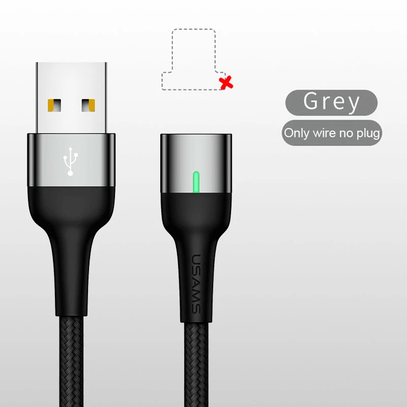 Grey Wire NO Plug Магнитный кабель USAMS для iphone 7 Micro Usb type C, адаптер для быстрой зарядки, магнитное зарядное устройство Usb type-C для samsung Xiaomi - Цвет: Grey Wire NO Plug