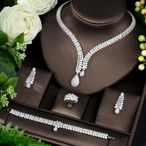 Hibridal модные свадебные ювелирные наборы из 4 предметов для девушек с кубическим цирконием AAA, вечерние аксессуары, Дубай, ювелирный набор N-962 - Окраска металла: Silver