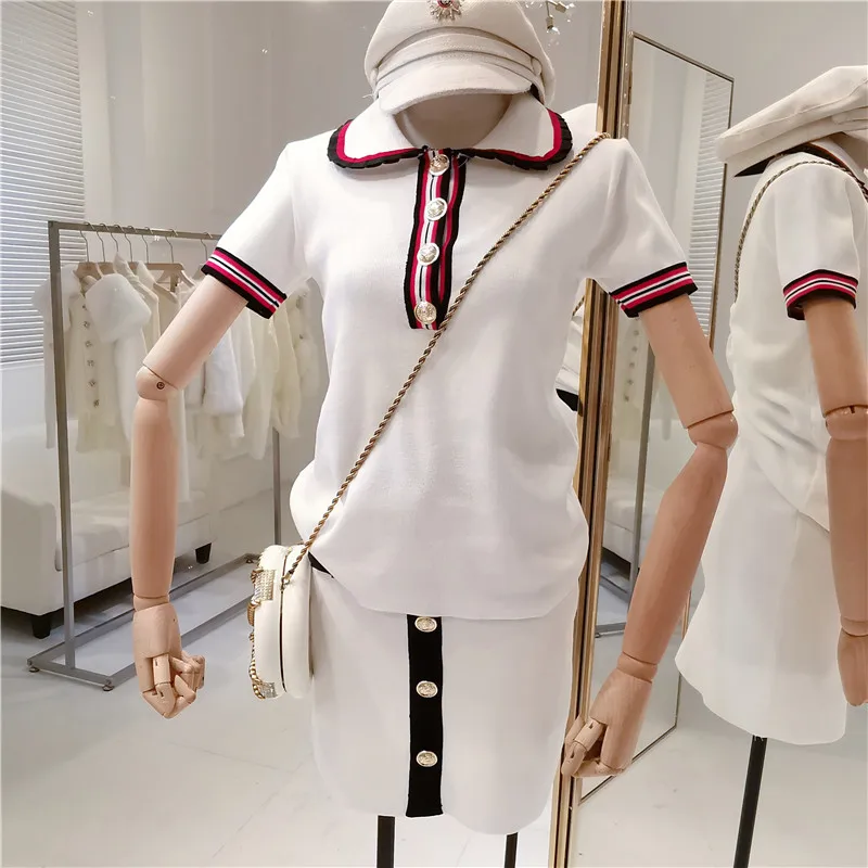 ALPHALMODA Однорядный Топ на пуговицах с коротким рукавом и цветным отложным