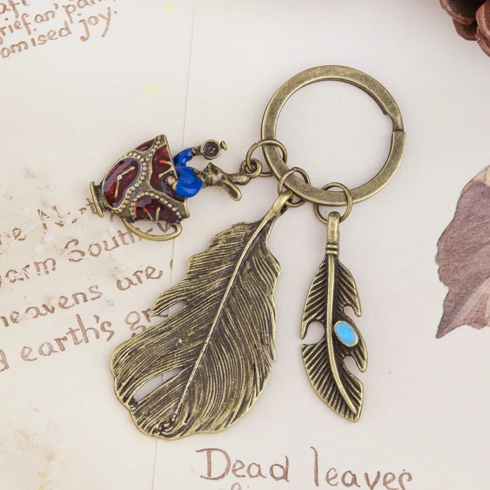 Дорин Коробка Старинные Брелок и Античная Бронза Синий Кролик Перо Эмаль 76 мм (3