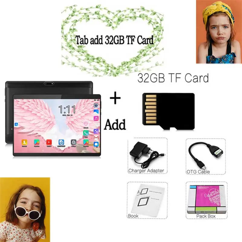 Tab add 32GB TF Card BDF, планшет, 10 дюймов, 3G/4G, LTE, телефонный звонок, планшетный ПК, четыре ядра, 4 Гб ram, 64 ГБ rom, Tab 1280*800, ips 10,1, планшеты, Android 8,1 - Комплект: Tab add 32GB TF Card