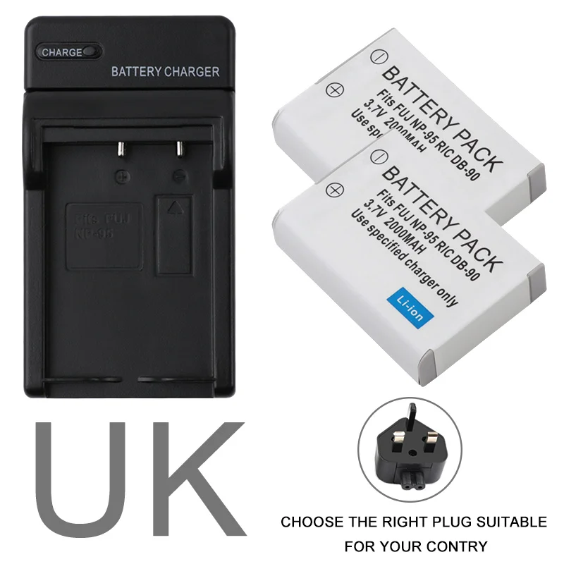 UK Титановый Электролитный электрод со случайно выбранным 2 шт. NP-95 NP95 Li-Ion Батарея+ ЖК-дисплей Li-Ion Зарядное устройство для ЖК-дисплея с подсветкой FUJIFILM NP-95 F30 F31 F30fd F31fd 3D W1 X100T X100S X100 X-S1 3DW1 - Цвет: UK