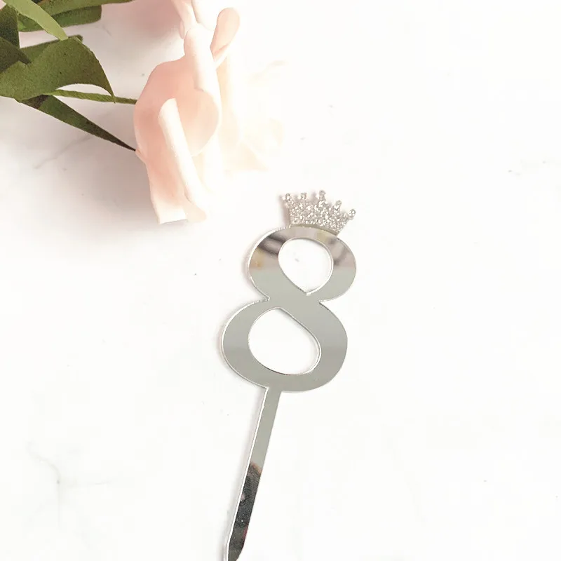 silver8 1 шт., новинка, золотая, серебристая Корона, номер 0123456789, украшение для торта на день рождения, акриловые, золотые, детские, на день рождения, Annivesary, вечерние украшения - Цвет: silver8