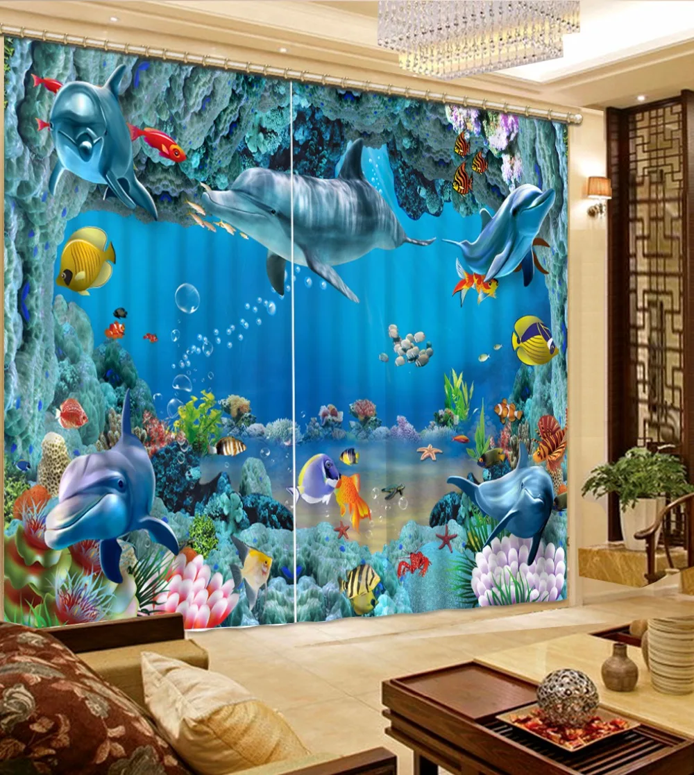 Затемняющие шторы подводный мир дельфины 3D Шторы Современные домашние декорации