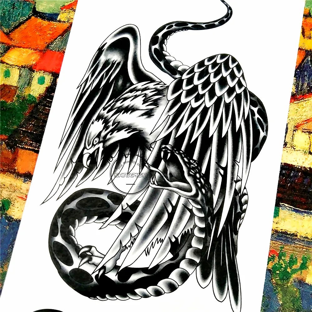 SHNAPIGN Hawk змея битва Временные татуировки боди арт флэш тату наклейки 17*10 см