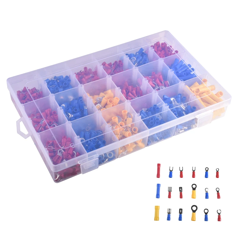 

1200Pcs Insulated Terminals Electrical Wire Cable Connector Assorted Copper Crimp Kit Cord Ring End Set