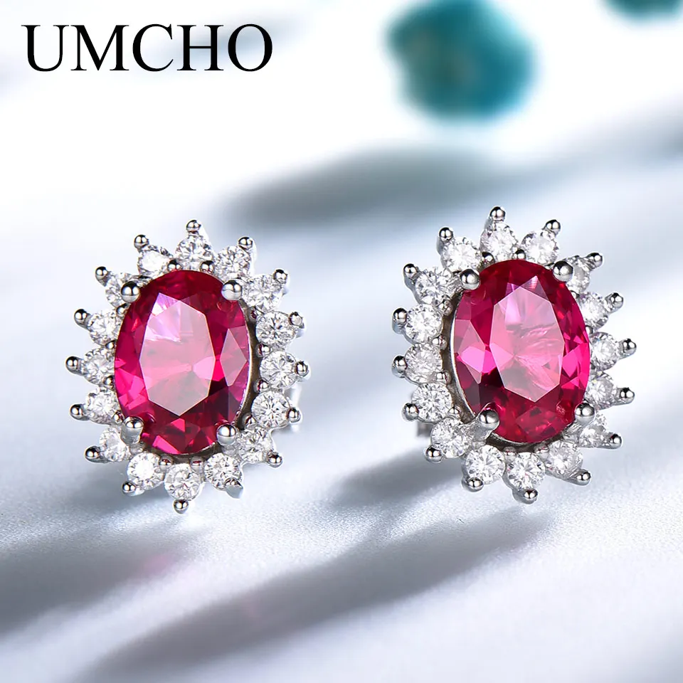 Женские серьги гвоздики из серебра 925 пробы с красным корундом|stud earrings|earrings