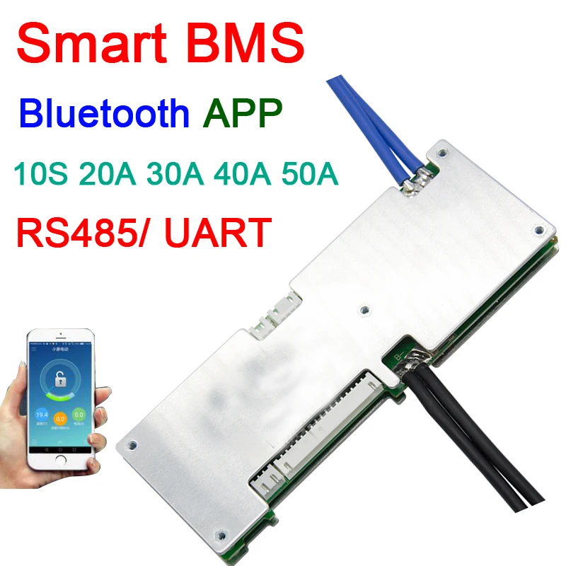 10S 36V 50A 40A 30A 20A Li Ion smart bms pcm с android Bluetooth app UART программное обеспечение для