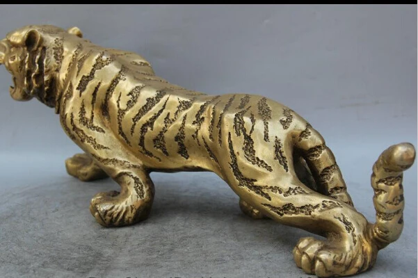 ymying 1025+++++++22&quot Chinese Folk Feng Shui Brass ferocious Zodiac Year Tiger Statue Sculpture | Дом и сад