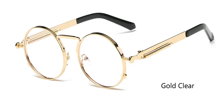 Gold Clear Ralferty винтажные Круглые Солнцезащитные очки для женщин и мужчин стимпанк очки ретро золотые металлические солнцезащитные очки хип-поп проволока рамка Teashade 6634 - Цвет линз: Gold Clear