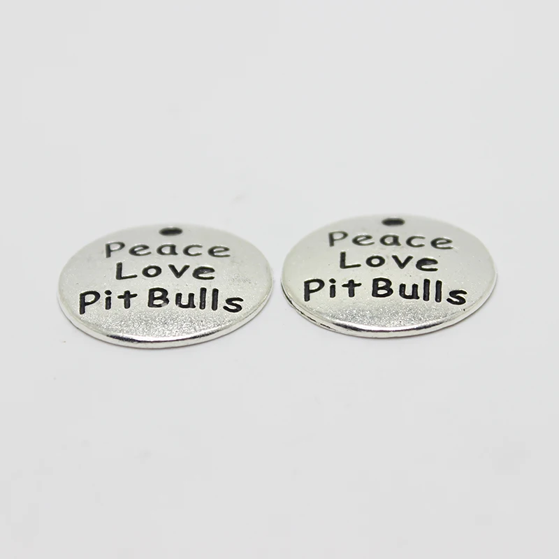 10 шт/21 мм Подвески Pit Bull Античный Серебряный тон Круглый мир любовь ямы Быки Шарм