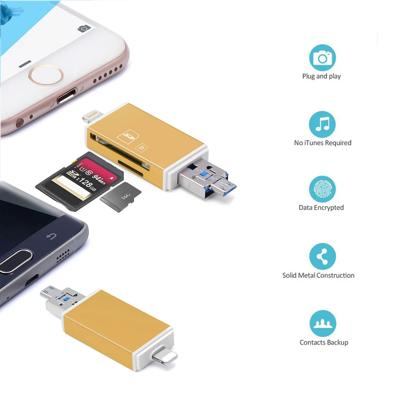 Ingelon micro sd Золотой считыватель карт памяти usb Microsd Компьютерные аксессуары TF адаптер otg адаптер для iphone 6 5 ipad ipod Mac