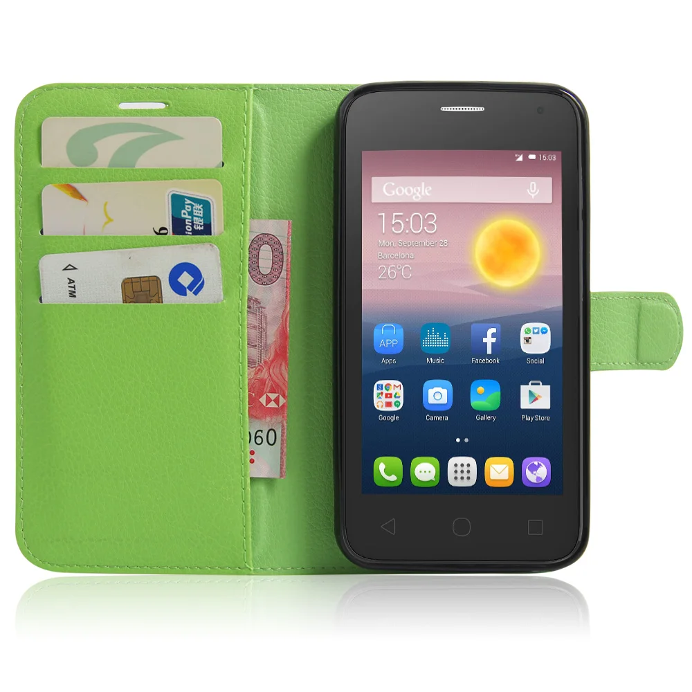 Зеленый Чехол-бумажник с откидной крышкой для Alcatel One Touch 5010D Pixi 4 ", кожаный чехол для Alcatel 5010 D Capas, магнитные Чехлы для мобильных телефонов, чехлы - Цвет: Зеленый