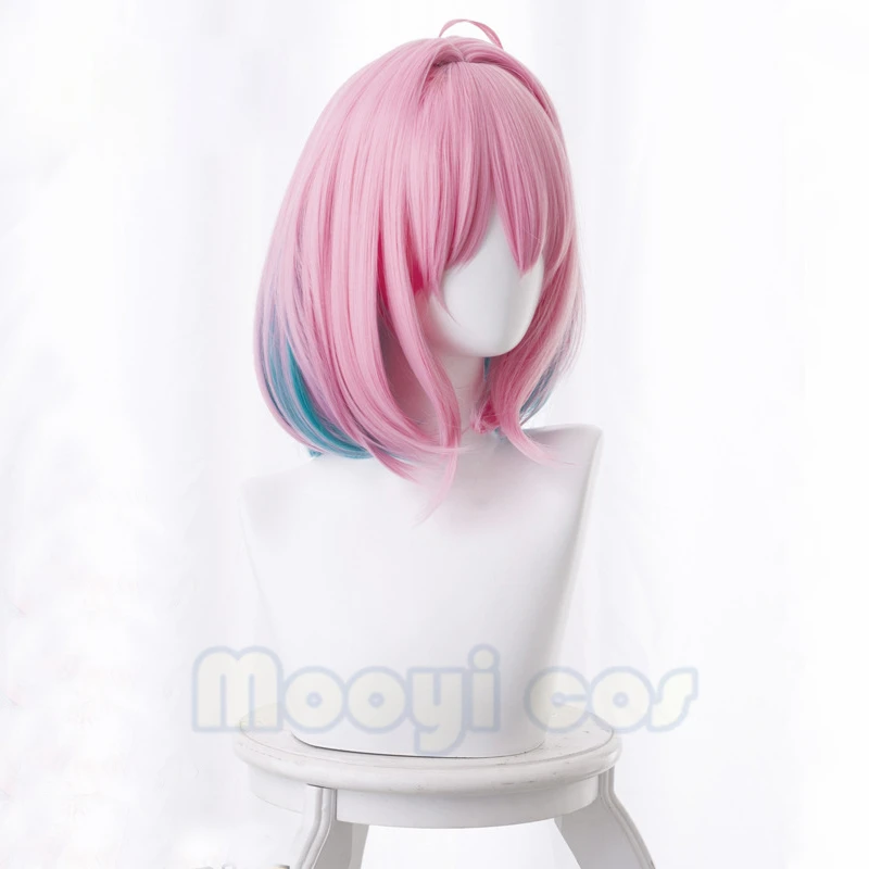 

THE IDOLM CINDERELLA GIRLS Yumemi Riamu Cosplay Wig for Women Short Straight Synthetic Anime Game Cos Wig Pink Gradient Green