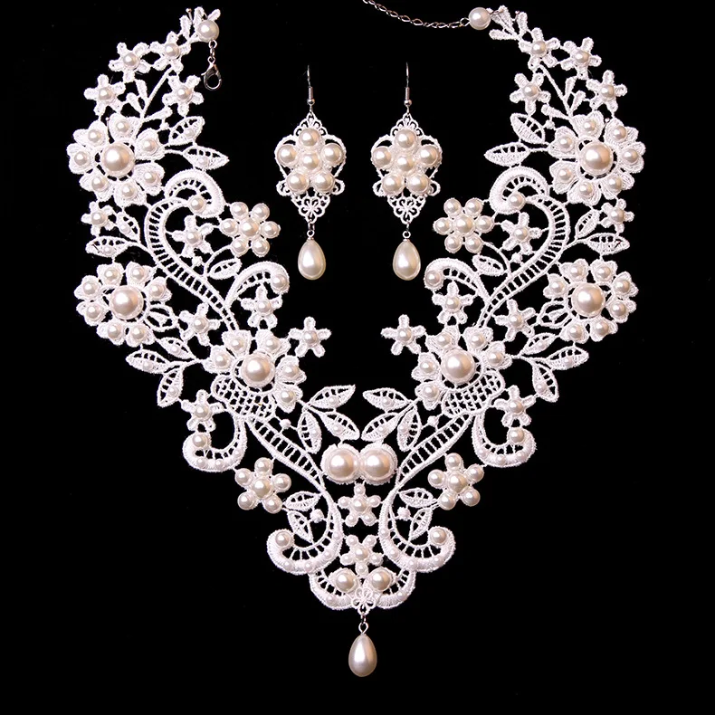 Высокое качество Свадебные Винтажные белые кружева с искусственным жемчугом