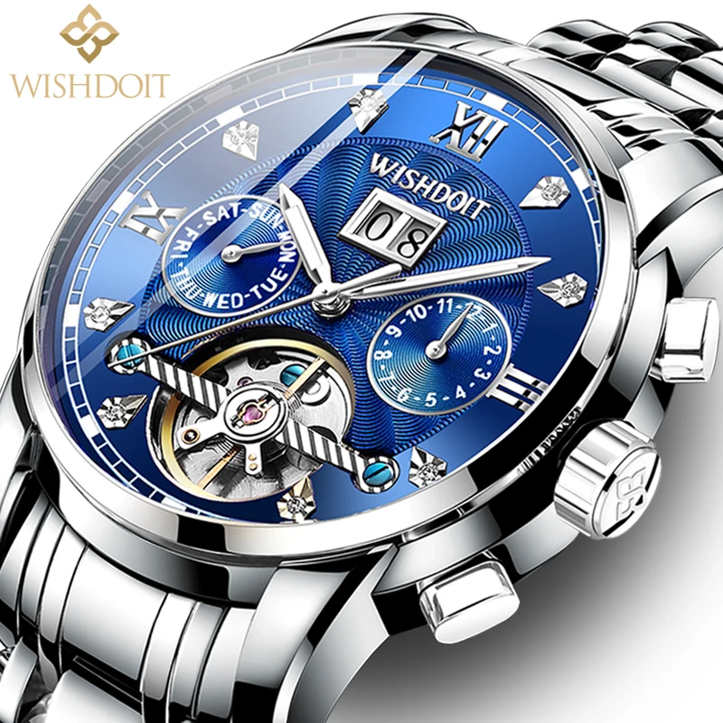 Часы наручные WISHDOIT Мужские механические брендовые водонепроницаемые спортивные