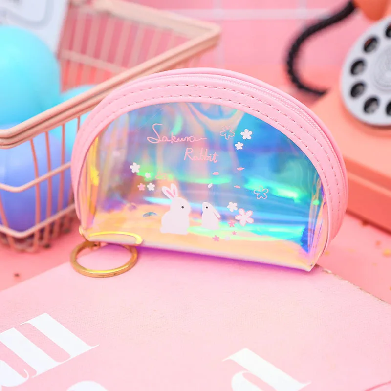Kawaii прозрачный кошелек с отделением для монет мультяшный лазер маленький кролик