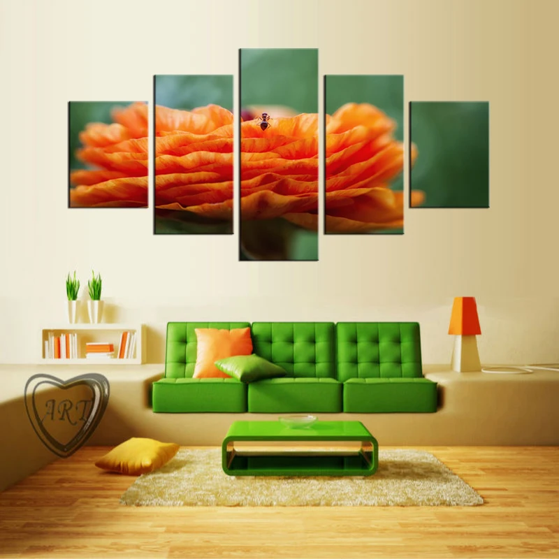 5 панель оранжевые цветы и пчелки холст Фреска Искусство Украшения Дома Гостиной