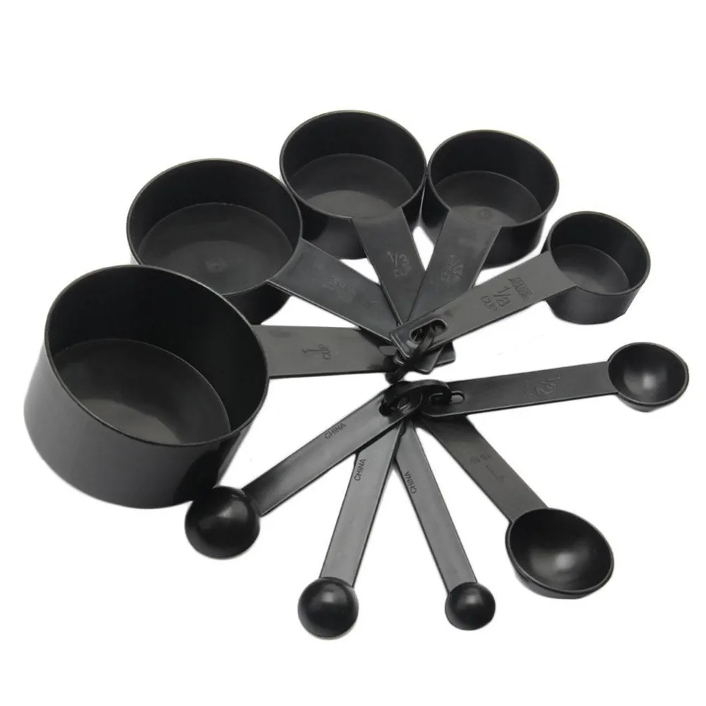 10Pcs Black Plastic Measuring Spoons Cups Set Tools Measure For Baking Coffee Kitchen Accessories SA65 | Дом и сад