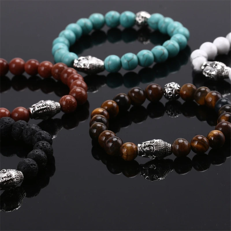 Men's Strand Bracelets Lava Natural Gem Stone Head Buddha Beaded Elastic Bracelet Fashion UNISEX for Men Women | Украшения и