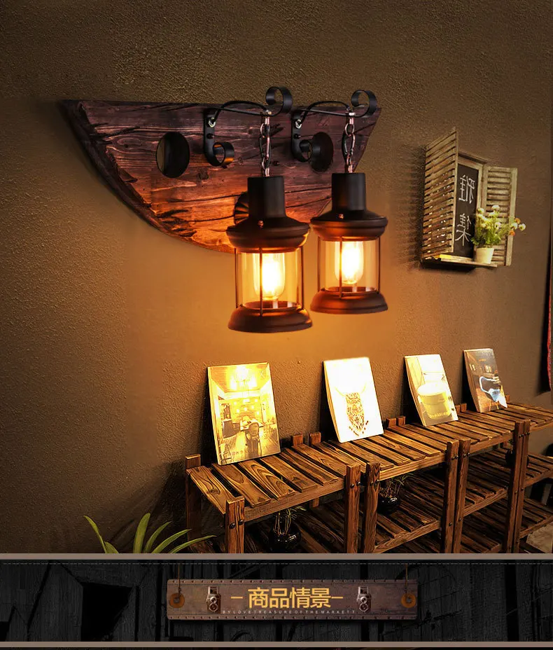 Американский кантри подвесной светильник креативный деревянный стеклянный шар