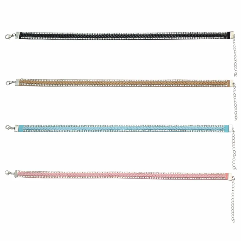 Богемное черное розовое синее коричневое бархатное кожаное ожерелье-чокер