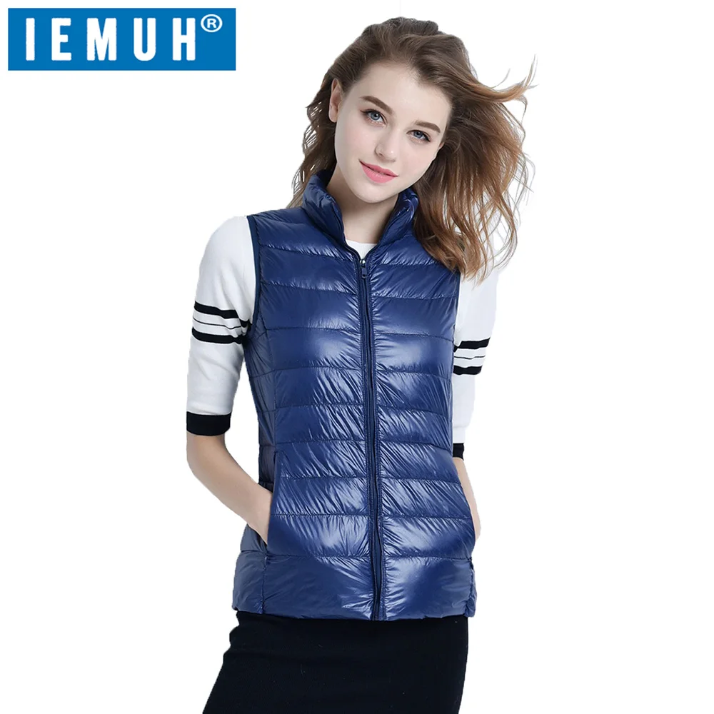 Iemuh Лидирующий бренд Для женщин зимняя куртка без рукавов Сверхлегкий белая утка