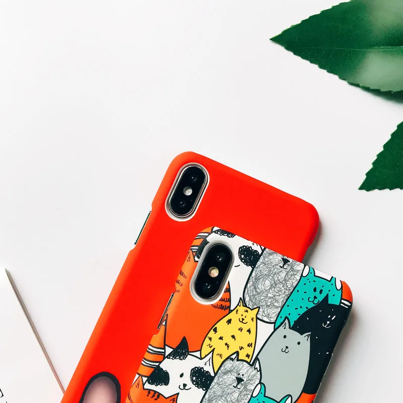 Чехол EKONEDA с милым мультяшным животным котом и собакой для iPhone 6, 6S Plus, 7, 8 Plus, X, XS, чехол для MAX XR, пластиковый матовый чехол для iPhone 7, чехол