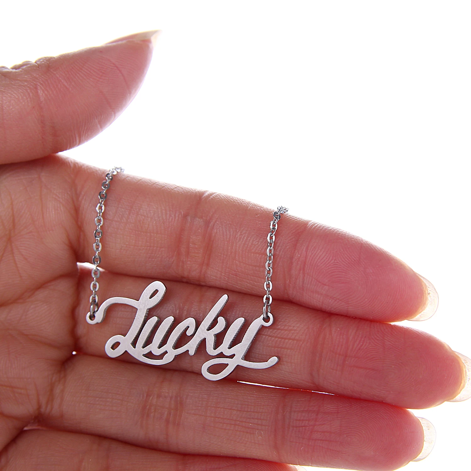 Модное ожерелье из нержавеющей стали + браслет набор &quotLucky&quot с надписью Золотое