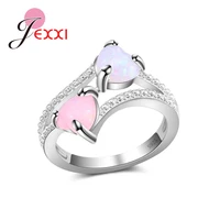 factory price lovely heart opal decoration women girls party engagement jewelry gift 925 sterling silver finger ring