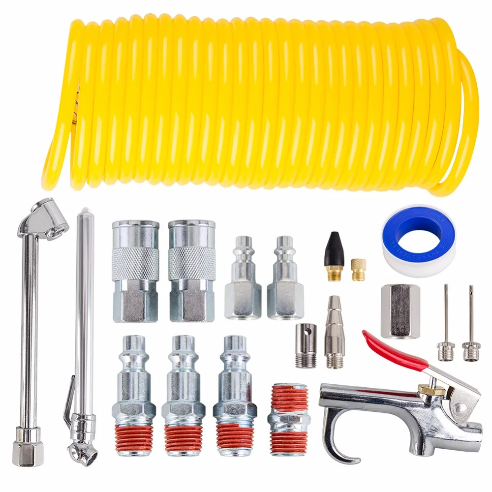 

20 Pieces Air Compressor Accessory Kit Tool 1/4 Inch NPT Air Tool With 1/4Inch x 25Ft Nylon Hose /Tire Gauge